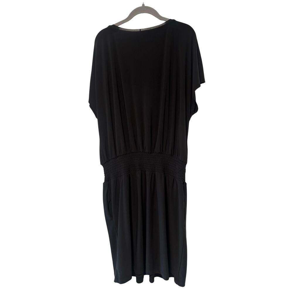 White House Black Market Black Blouson Dress Women’s XL Short Sleeve Stretch - Picture 7 of 9